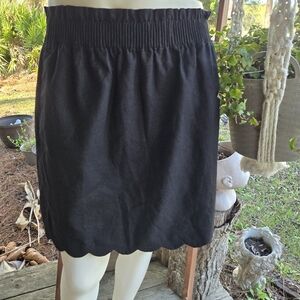 J. Crew Factory Black Linen Cotton Blend Scallop Hem Skirt Size 6